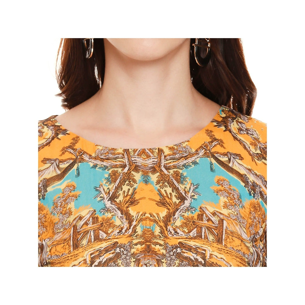 Soup by Sougat Paul Mustard Printed Top Pants (Set of 2)