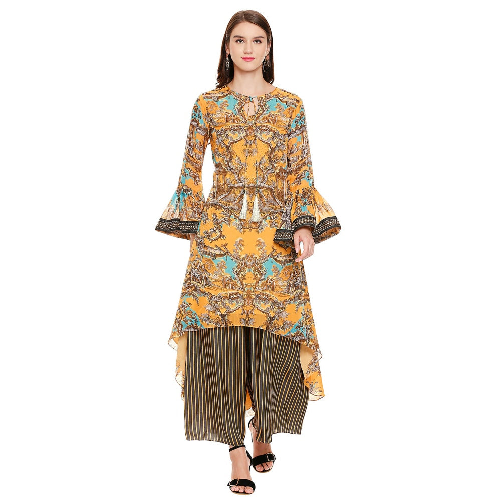 Soup by Sougat Paul Mustard Printed Top Pants (Set of 2)