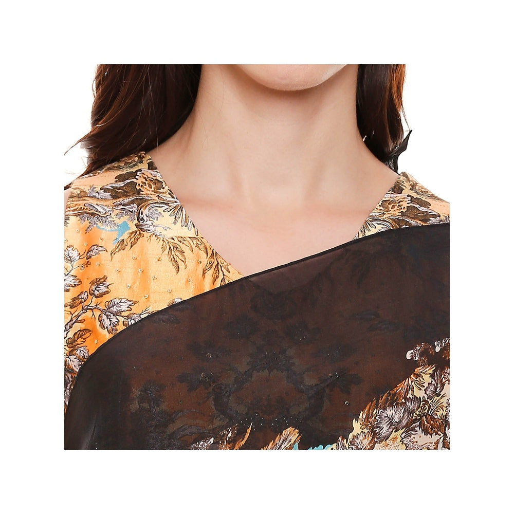 Soup by Sougat Paul Mustard Printed Saree With Stitched Blouse