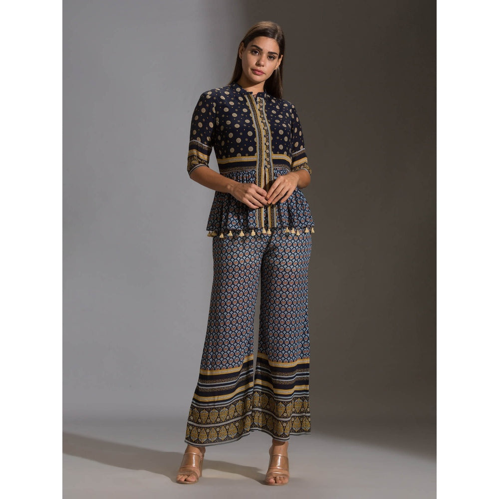 Soup By Sougat Paul Printed Peplum Top With Potli Buttons Paired With Printed Pants(Set of 2)