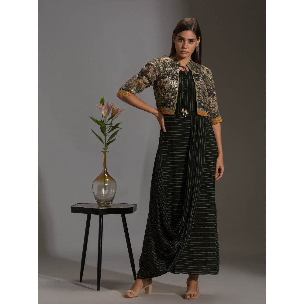 Soup By Sougat Paul Printed Drape Dress With Bomber Jacket (Set of 2)