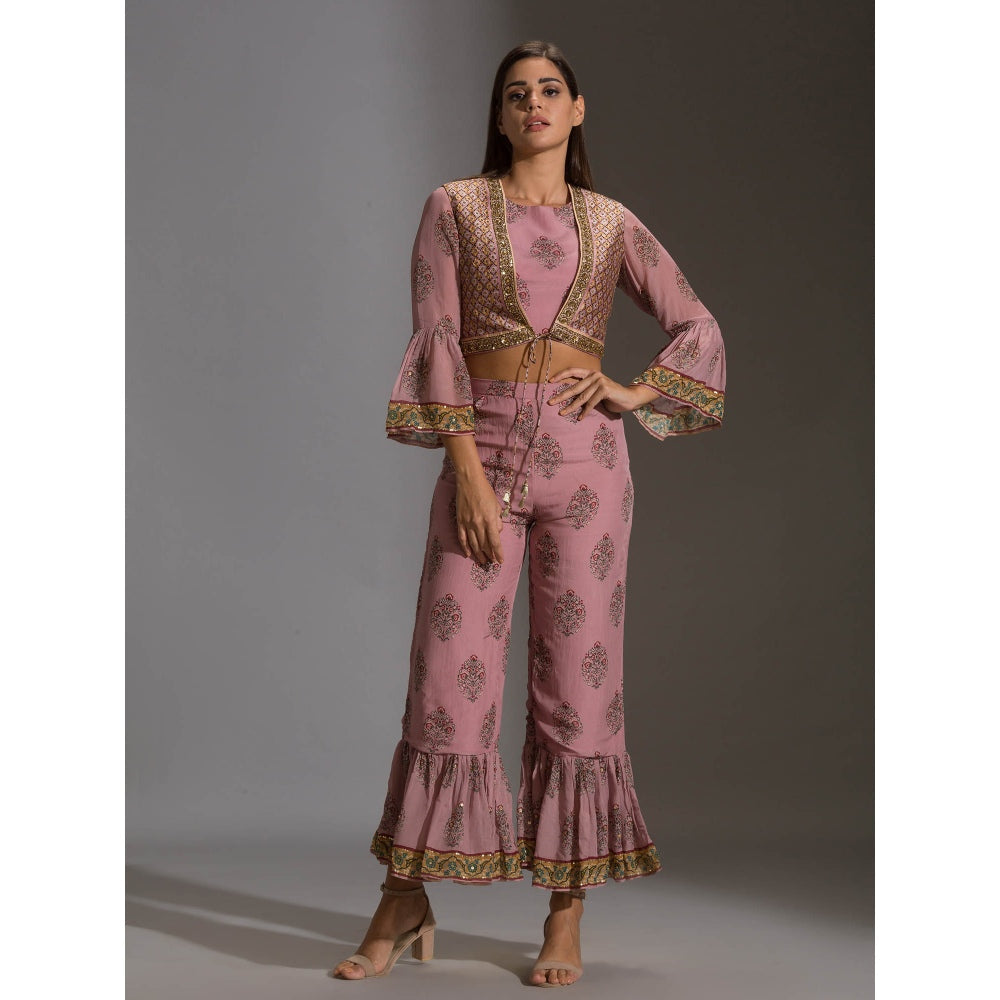 Soup By Sougat Paul Crop Top of With Flared Sleeves With Bottom And Crop Jacket (Set of 3)