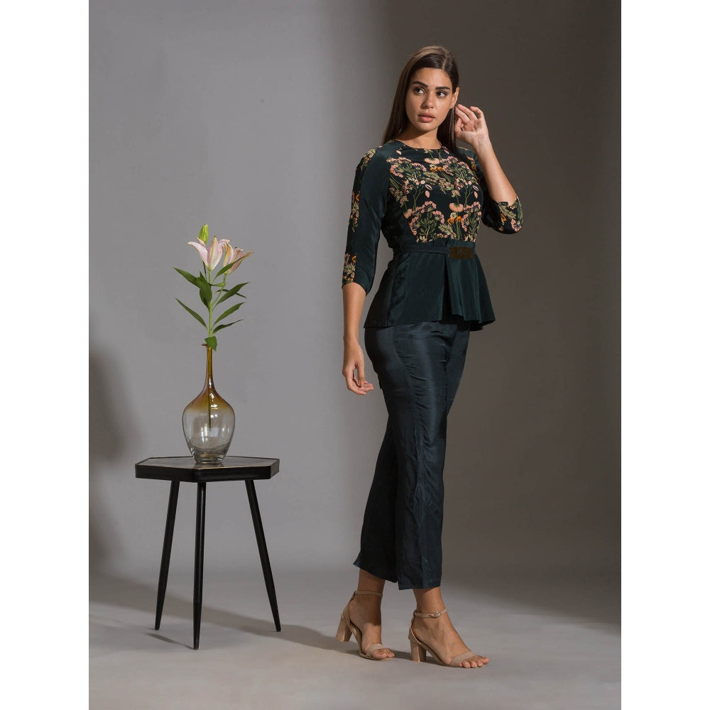 Soup By Sougat Paul Printed Sequence Peplum Top Paired With Pants (Set of 2)