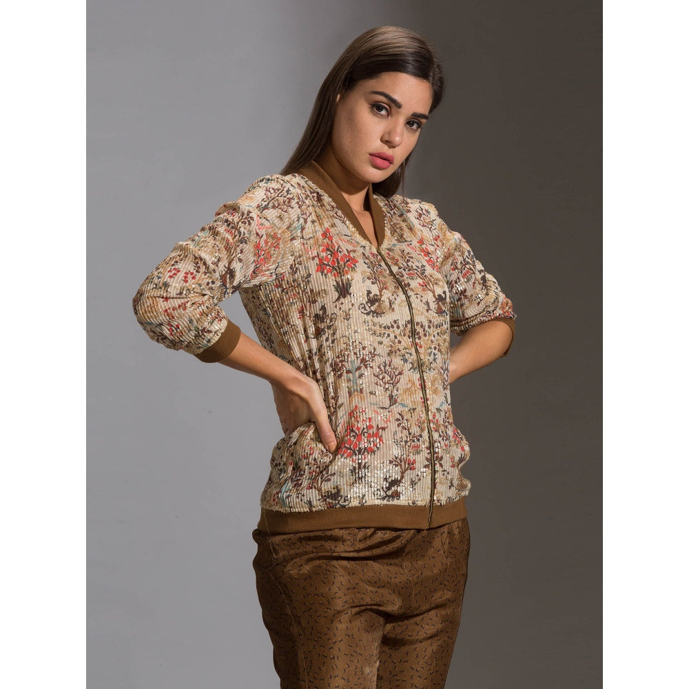 Soup By Sougat Paul Sequence Jacket With Zipper Ad Rib Cuff Paired With Straight Pants (Set of 2)