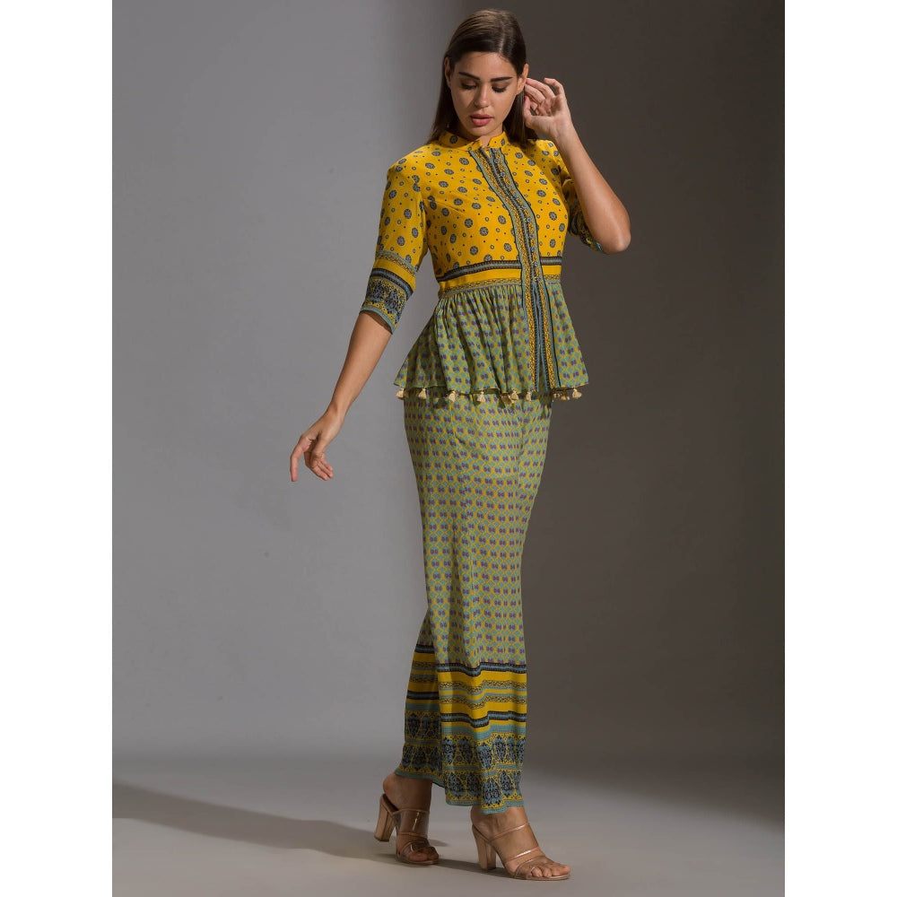Soup By Sougat Paul Peplum Top With Potli Buttons With Tassel Detail And With Pants(Set of 2)
