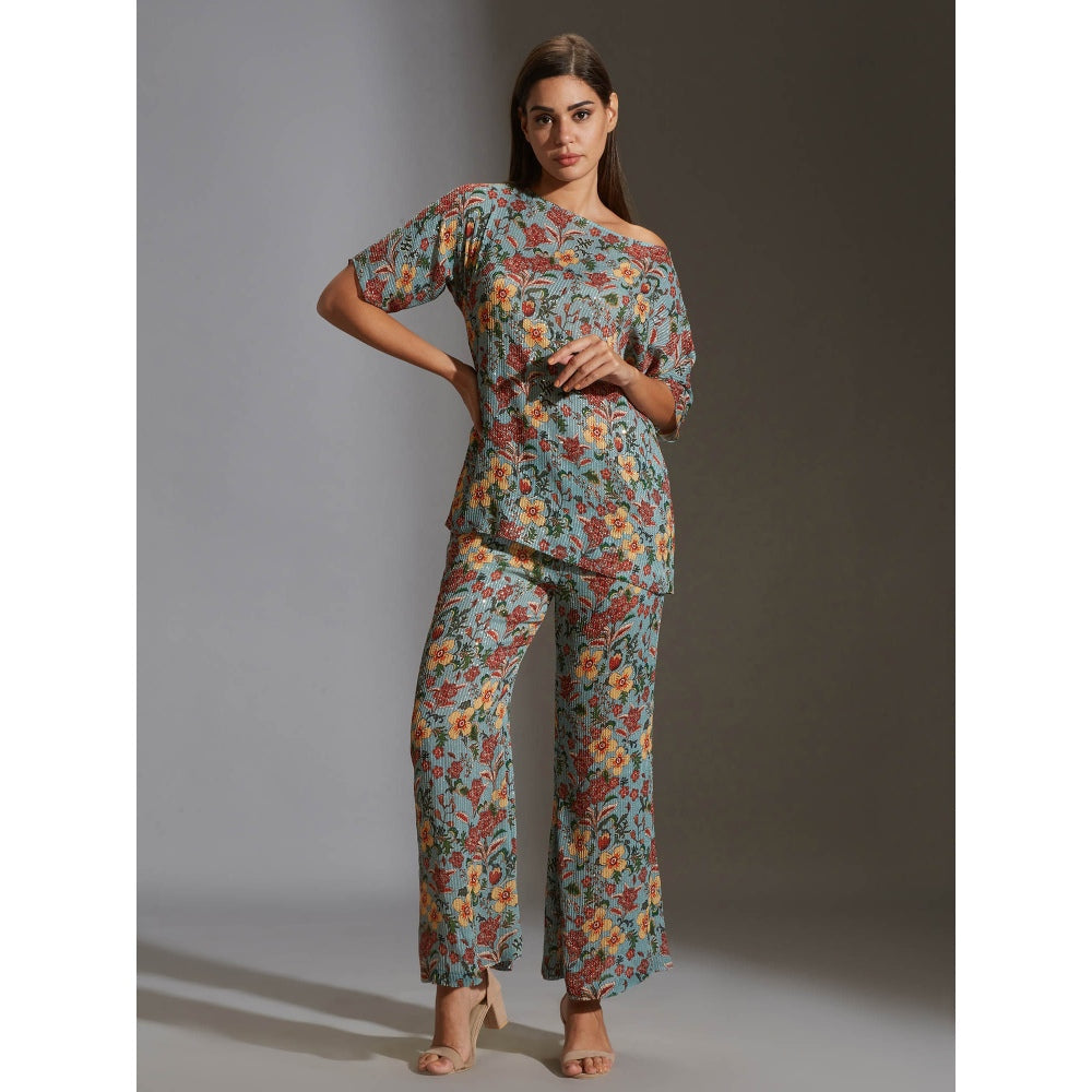 Soup By Sougat Paul Prired One Shoulder Top Paired With Printed Pants (Set of 2)