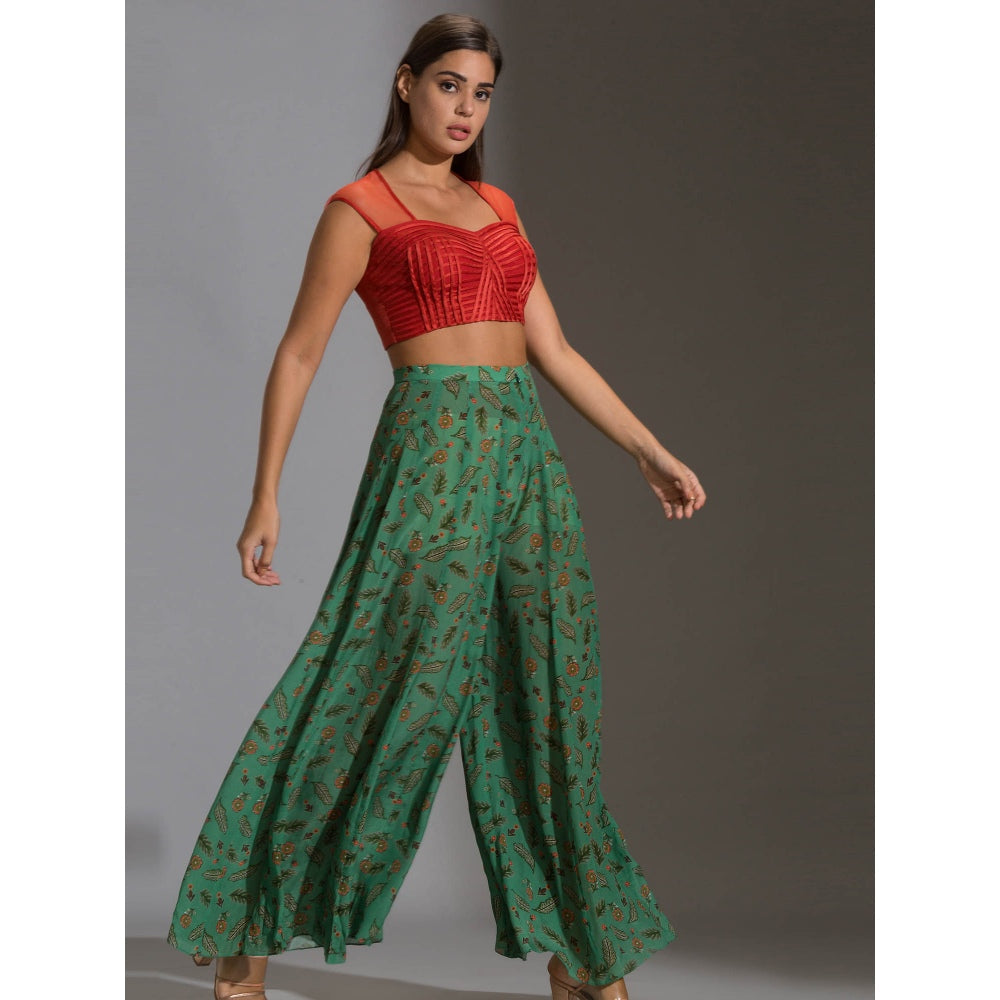 Soup By Sougat Paul Crop Top Paired With Printed Pants And Panel Jacket (Set of 3)