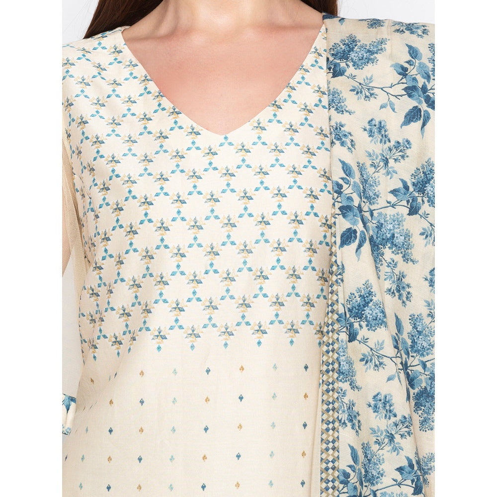 Soup by Sougat Paul Beige Printed Kurta With Palazzo And Dupatta - Customisable (Set of 3)