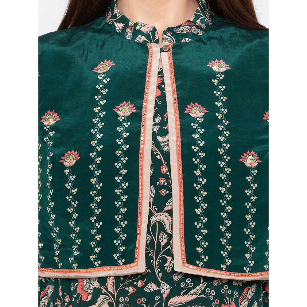 Soup by Sougat Paul Green Printed Dress With Jacket (Set of 2)