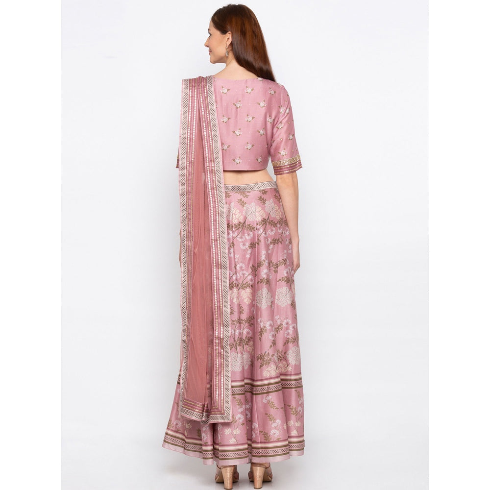 Soup by Sougat Paul Pink Printed Crop Top With Lehenga And Dupatta - Customisable (Set of 3)
