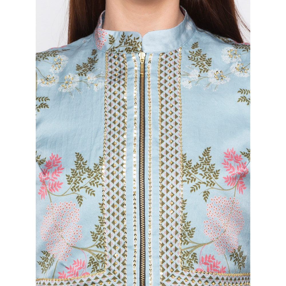 Soup by Sougat Paul Blue And Grey Jumpsuit Wirh Jacket - Customisable (Set of 2)