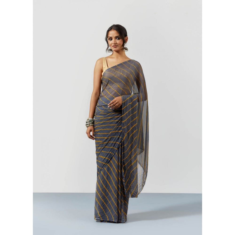 Sutra Attire Grey Chiffon Saree in Rajasthani Leheriya with