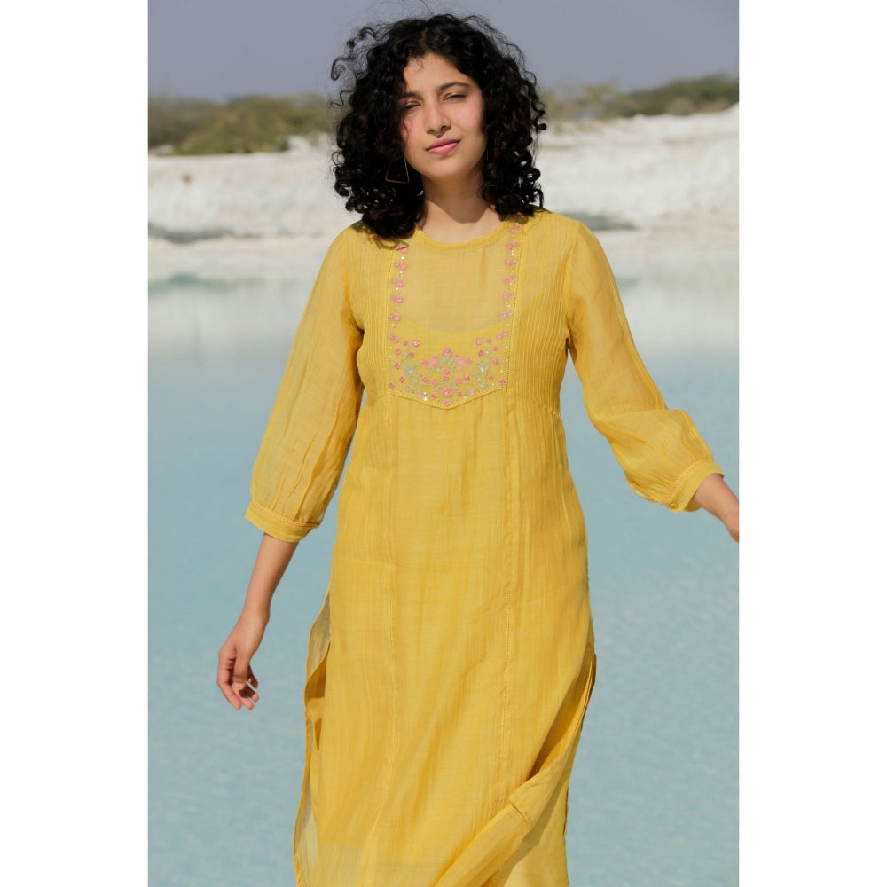 Tatwa Designs Mustard Yellow Lovebirds Kurta (Set of 3)