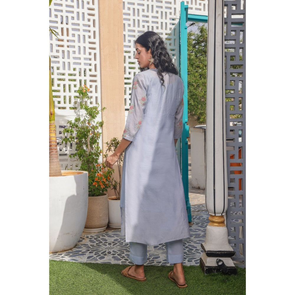 Tatwa Designs Midnight Blue Yoke Pintuck Kurta (Set of 3)