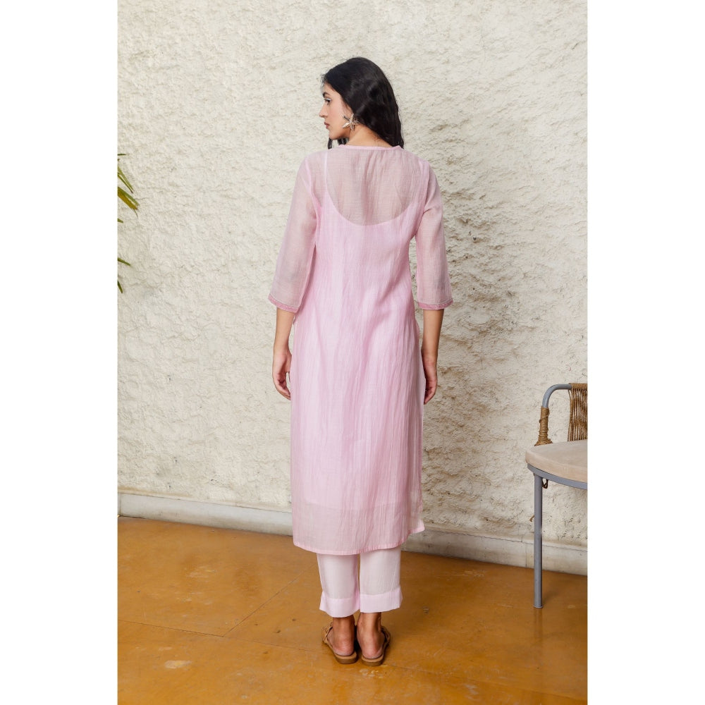 Tatwa Designs Pink Yoke Jaal Kurta (Set of 3)
