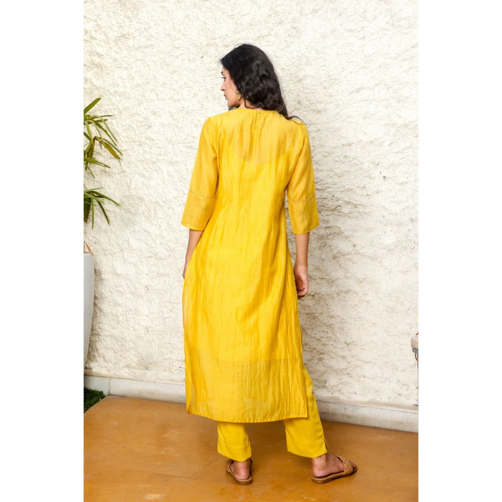 Tatwa Designs Mustard Yoke Bouquet Kurta (Set of 3)