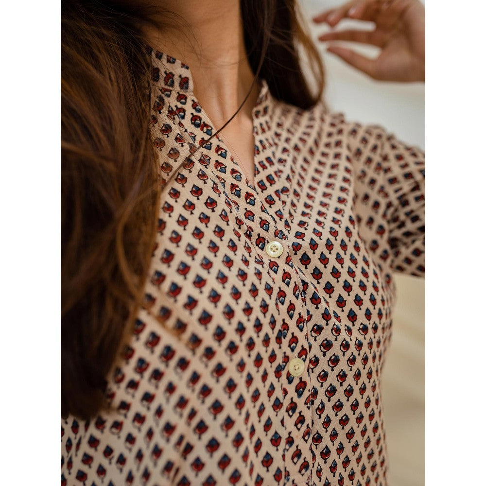 The Indian Ethnic Co. Ajrakh Beige Cotton Kurta