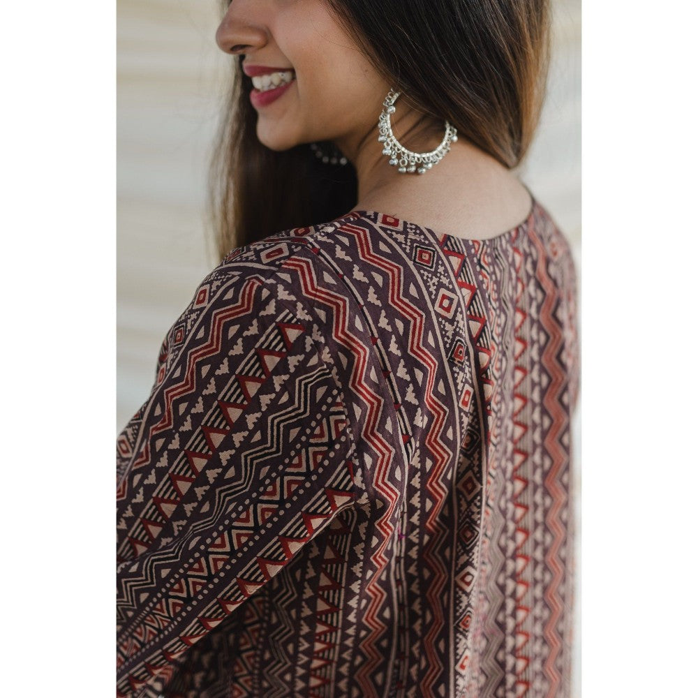 The Indian Ethnic Co. Brown Ajrakh Kali Cotton Kurta