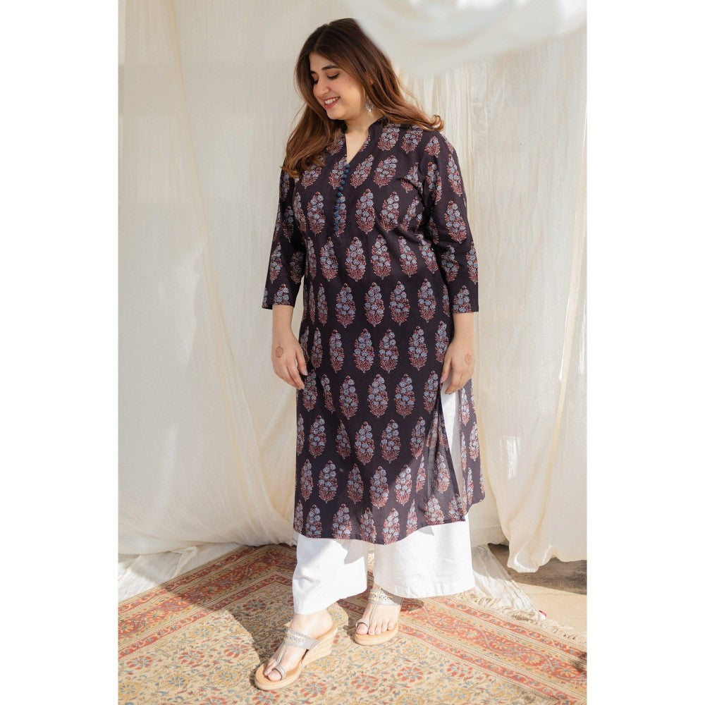 The Indian Ethnic Co. Black Ajrakh Straight Cotton Kurta