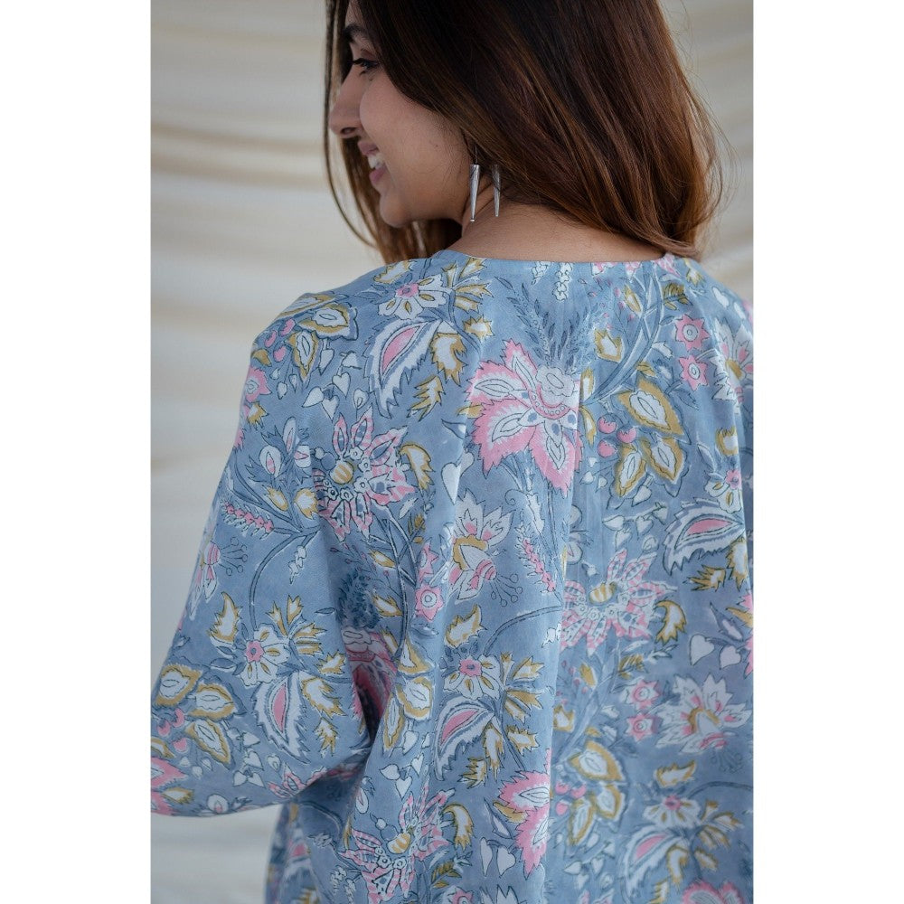 The Indian Ethnic Co. Blue Sanganeri Short Top