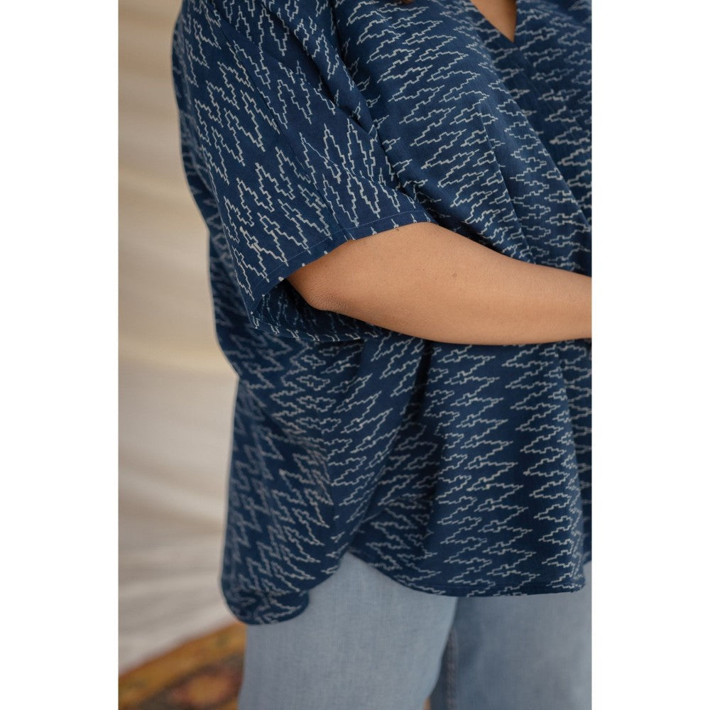 The Indian Ethnic Co. Blue Ajrakh Cotton Short Top