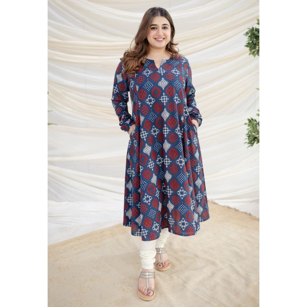 The Indian Ethnic Co. Indigo Ajrakh Kali Cotton Kurta