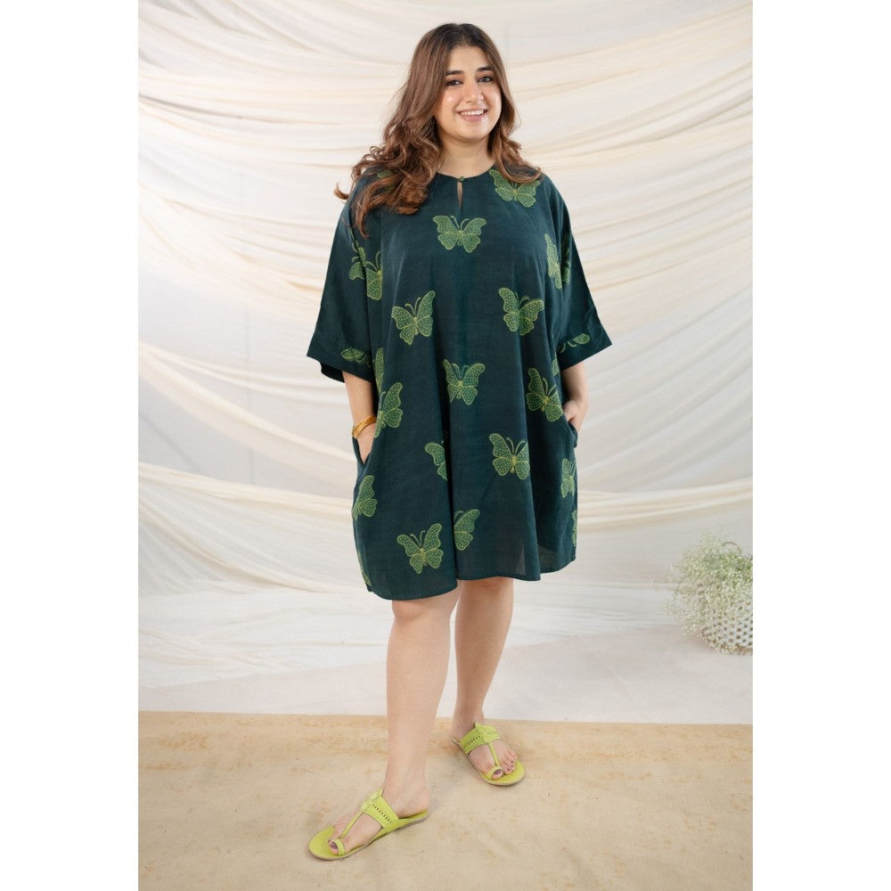 The Indian Ethnic Co. Green Dabu Cotton Dress