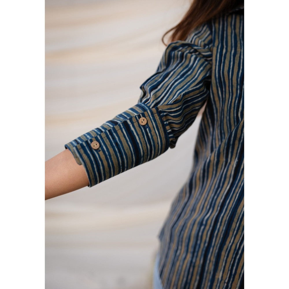 The Indian Ethnic Co. Indigo Ajrakh Cotton Shirt