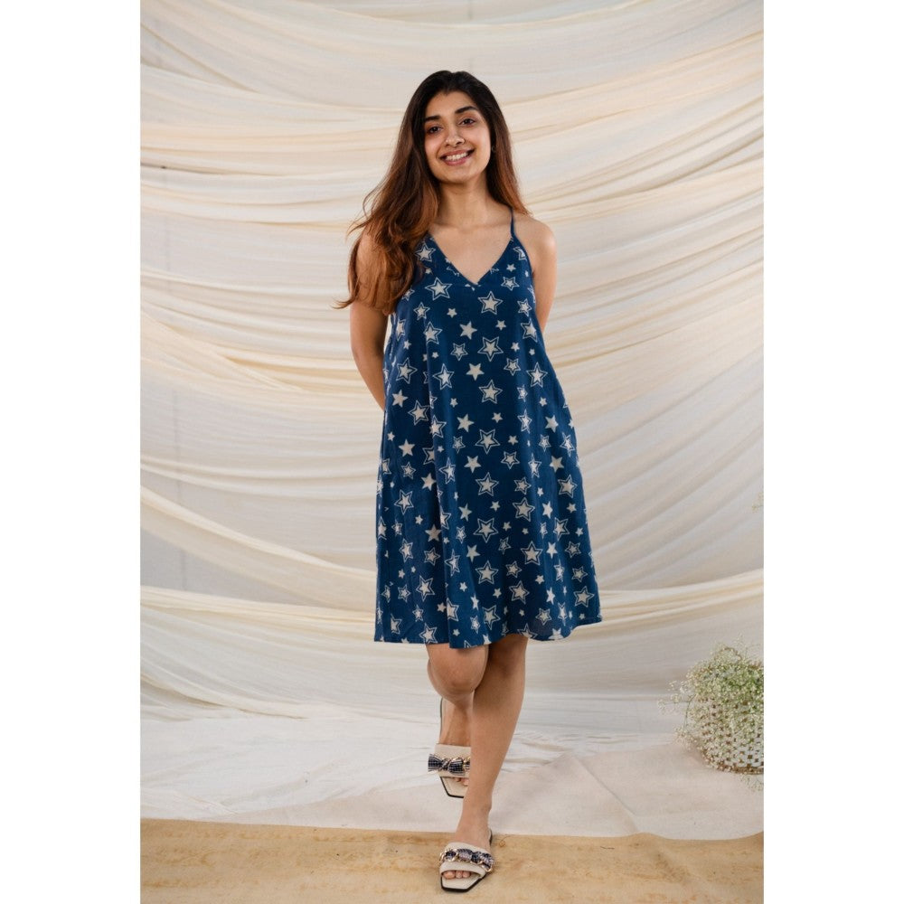 The Indian Ethnic Co. Indigo Dabu Cotton Dress