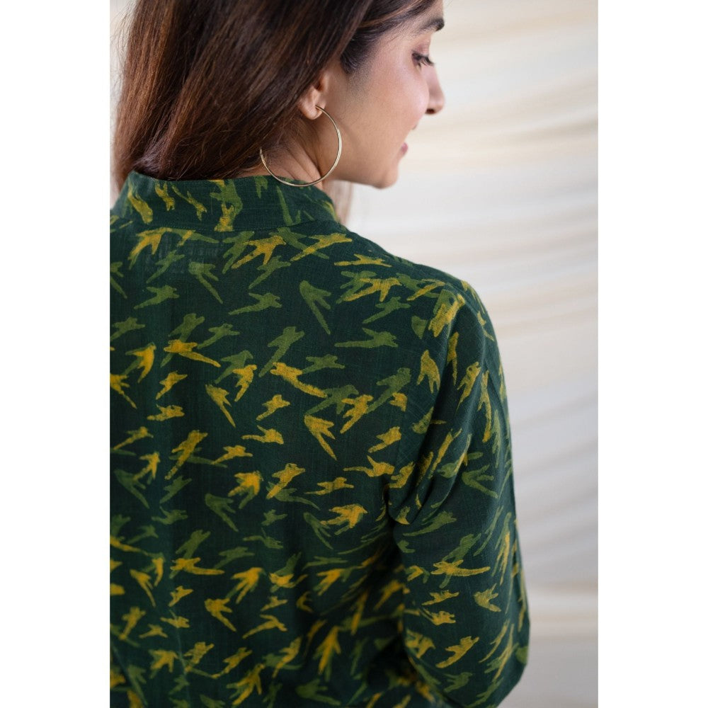 The Indian Ethnic Co. Green Dabu Slub Cotton Tunic and Pant