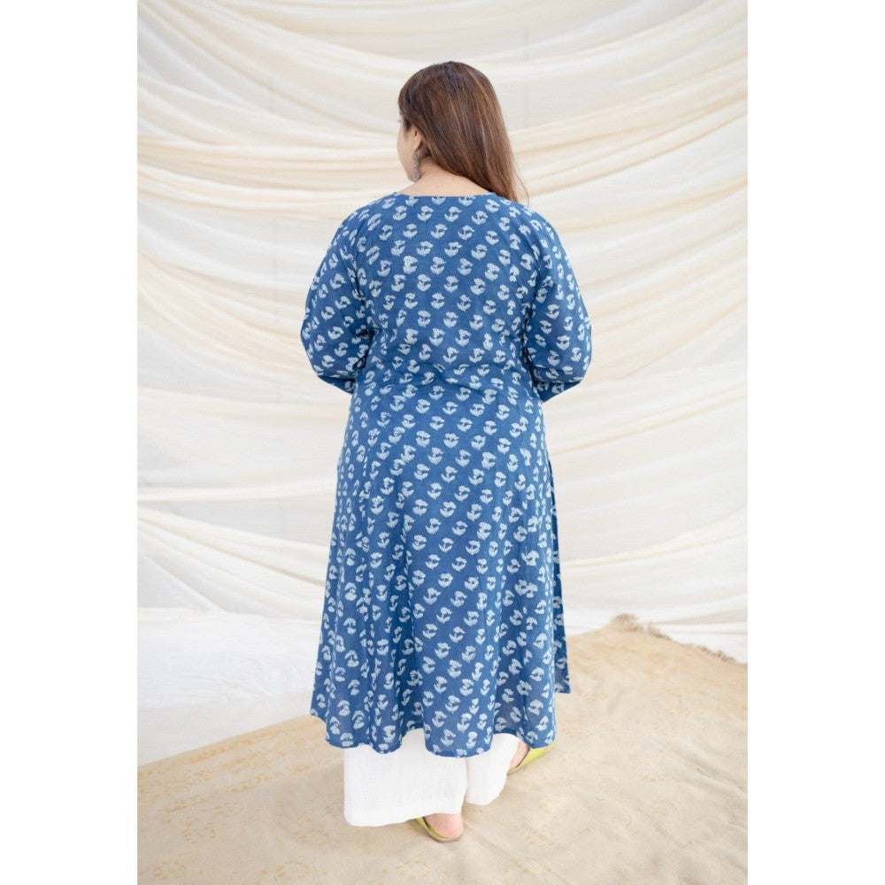 The Indian Ethnic Co. Blue Dabu Kali Cotton Kurta