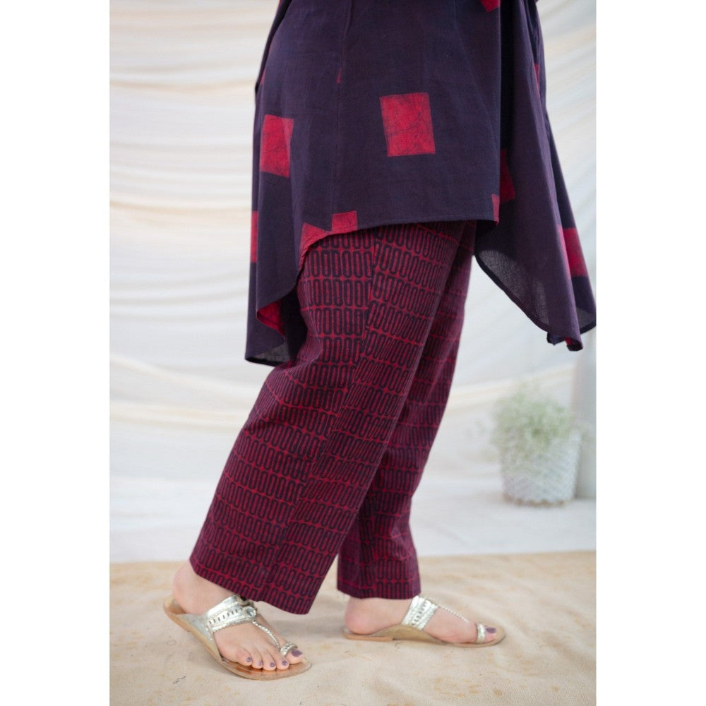 The Indian Ethnic Co. Wine Dabu Cotton Shirt With Co-Ord Set