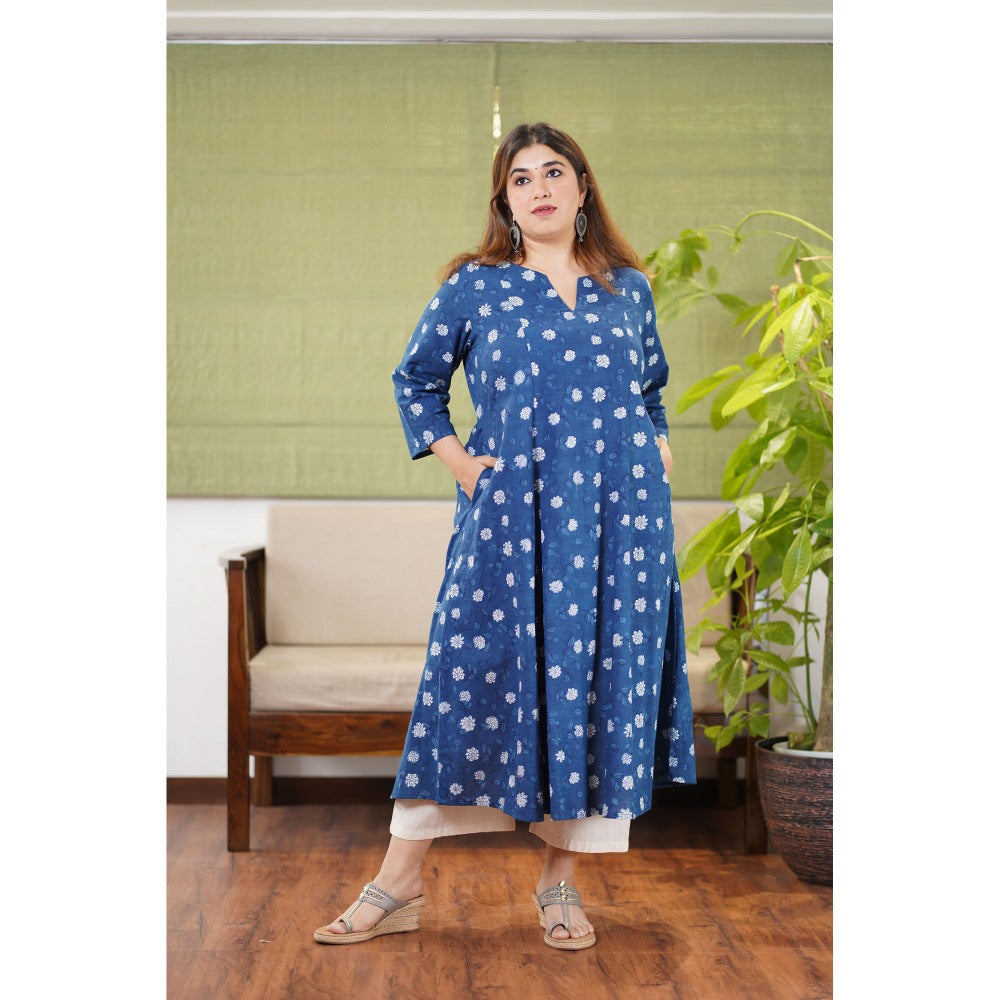 The Indian Ethnic Co. Vinita Dabu Indigo Cotton Kali Kurta