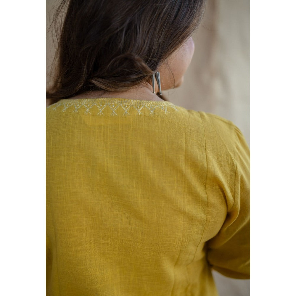 The Indian Ethnic Co. Drishya Slub Cotton Hand Embroidered Kurta