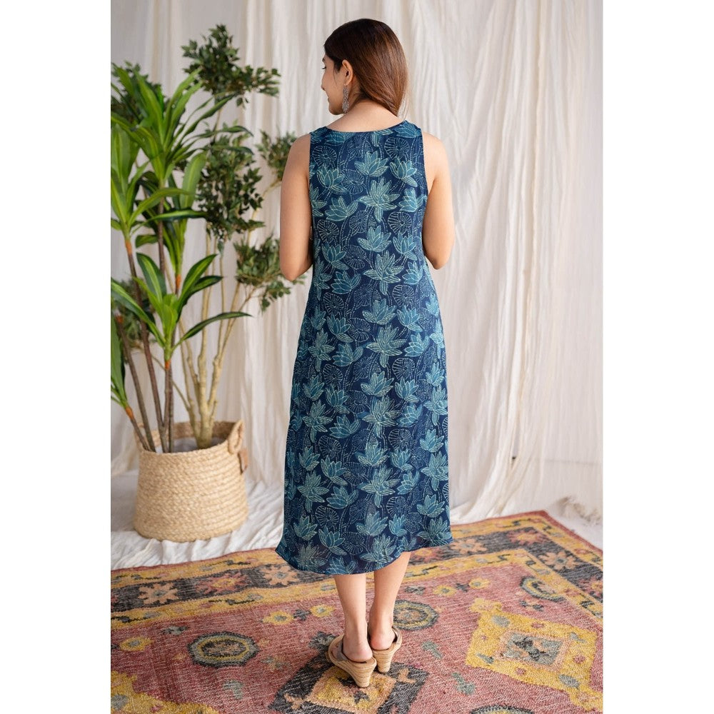 The Indian Ethnic Co. Teal Green Modal Dabu Dress