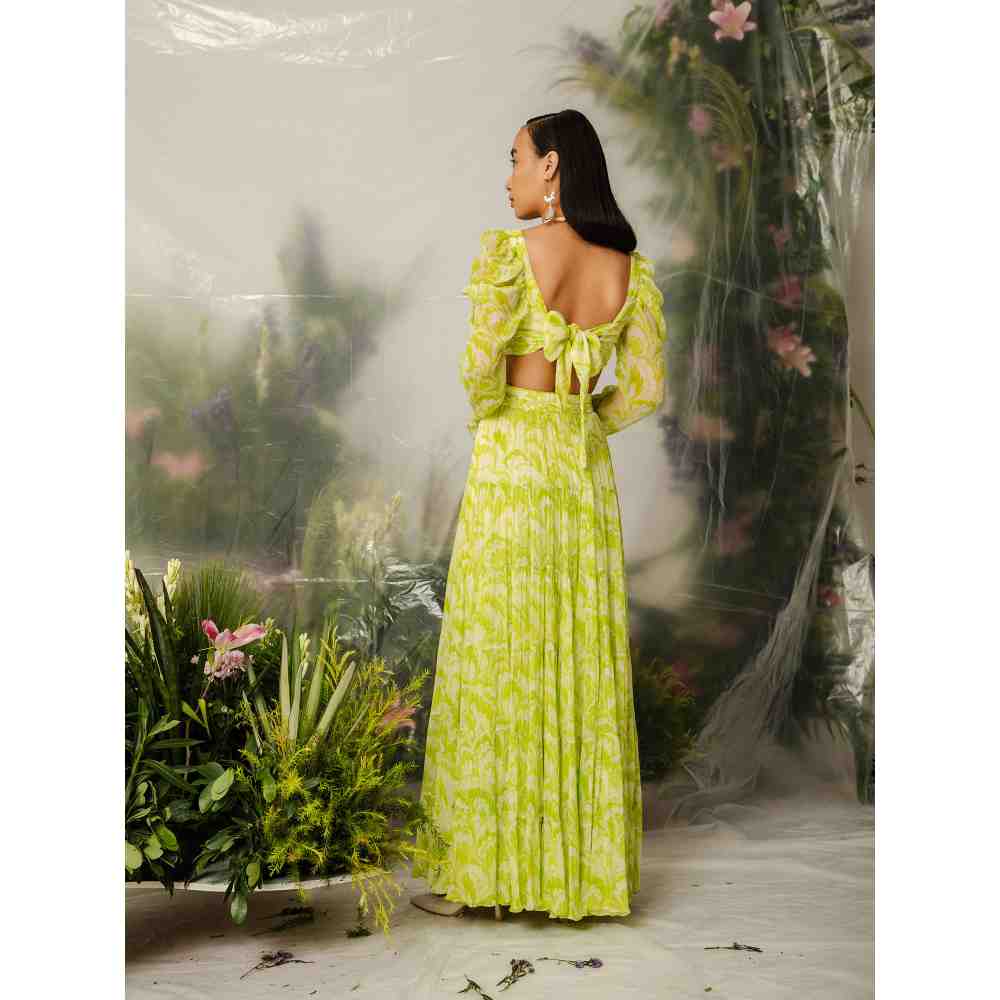 THE IASO Green Kioko Crop Top & Midi Skirt (Set of 2)