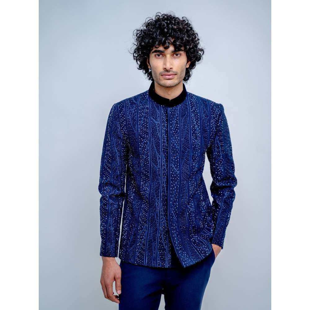 Varun Chakkilam Sapphire Blue Midnight Bandhgala with Pant (Set of 2)