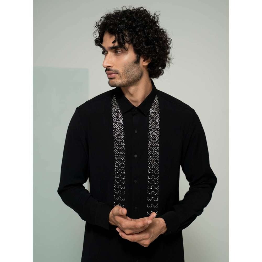 Varun Chakkilam Black Embroidered Panel Shirt