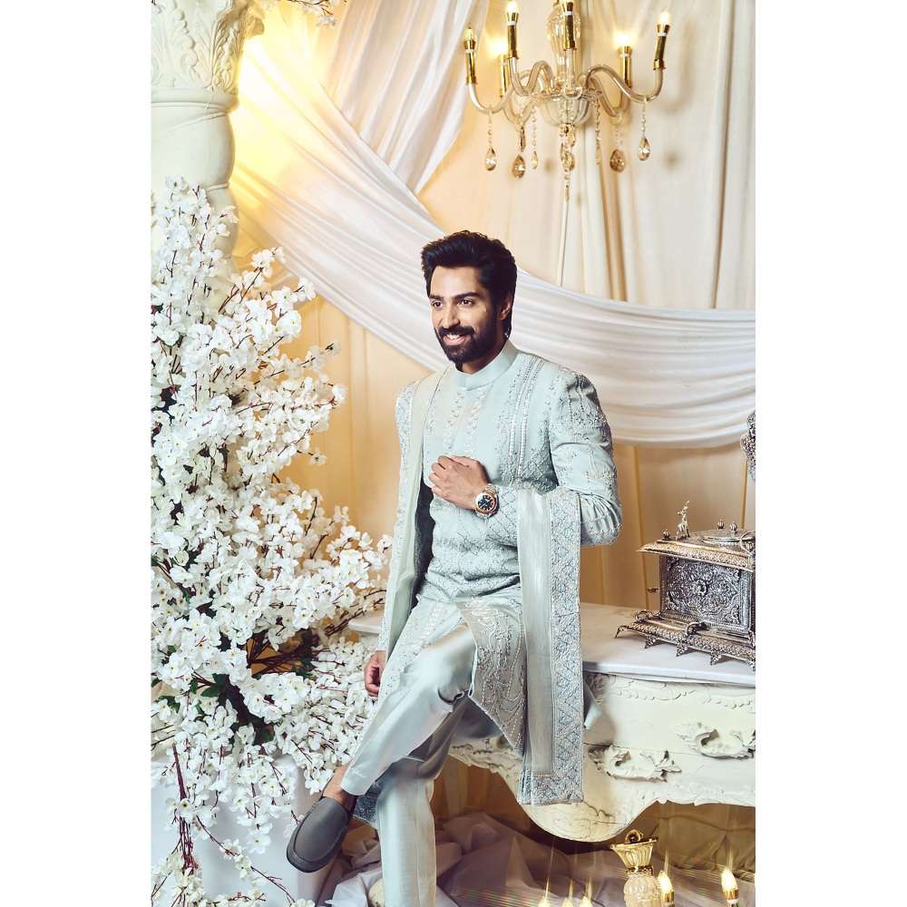 Varun Chakkilam Silver Charm Deco Sherwani and Trouser (Set of 2)