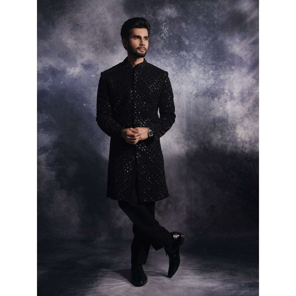 Varun Chakkilam Ebony Black Cadence Sherwani and Trouser (Set of 2)