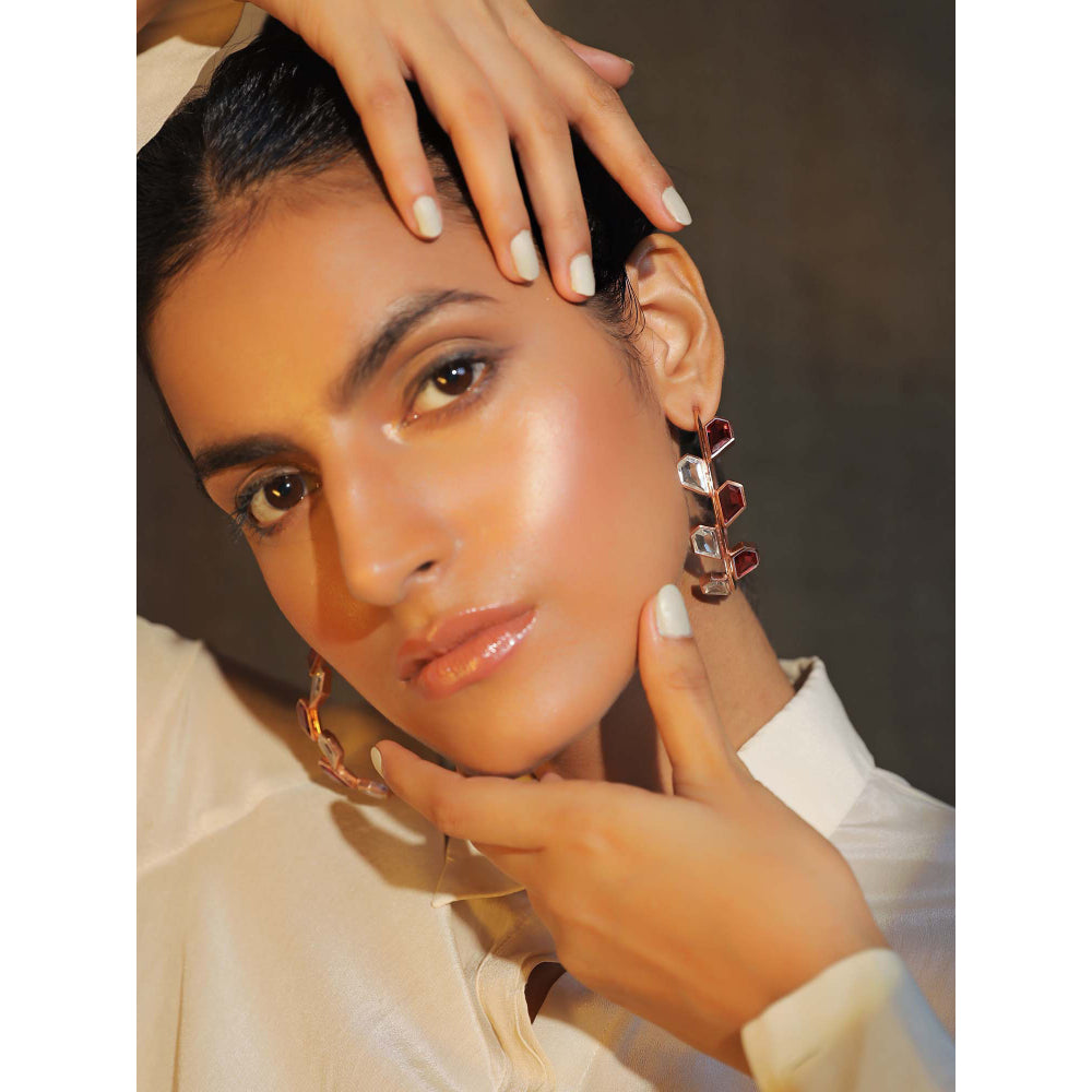 VARNIKA ARORA Galah- 22K Rose Gold Plated Pink Semiprcious Rock Crystal Hoops Earrings