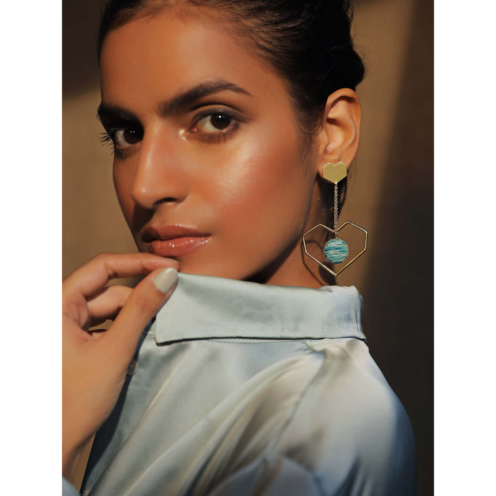 VARNIKA ARORA Chime- 22K Gold Plated Amozonite Semiprecious Dangler Earrings