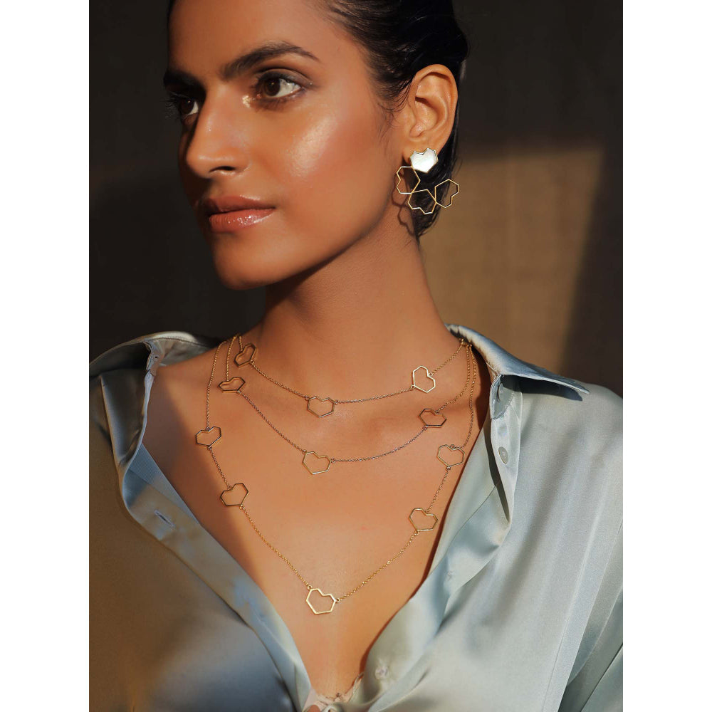 VARNIKA ARORA Sepal- 22K Gold Plated Mother Of Pearl Heart Earrings