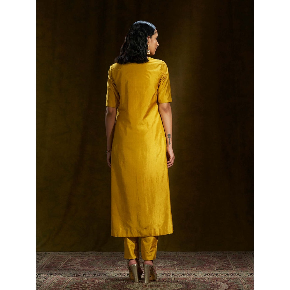 WeaverStory Mustard Mulberry Silk Kalidar Suit (Set of 2)