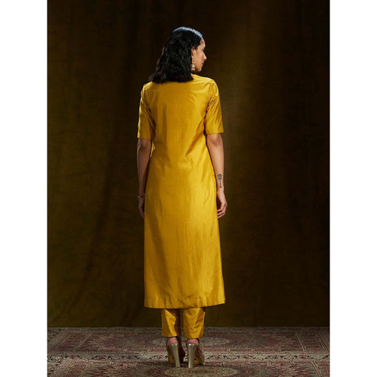 WeaverStory Mustard Mulberry Silk Kalidar Suit (Set of 2)