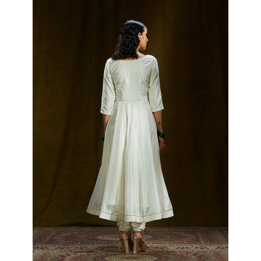 WeaverStory Offwhite Pure Silk Anarkali With Churidar (Set of 2)