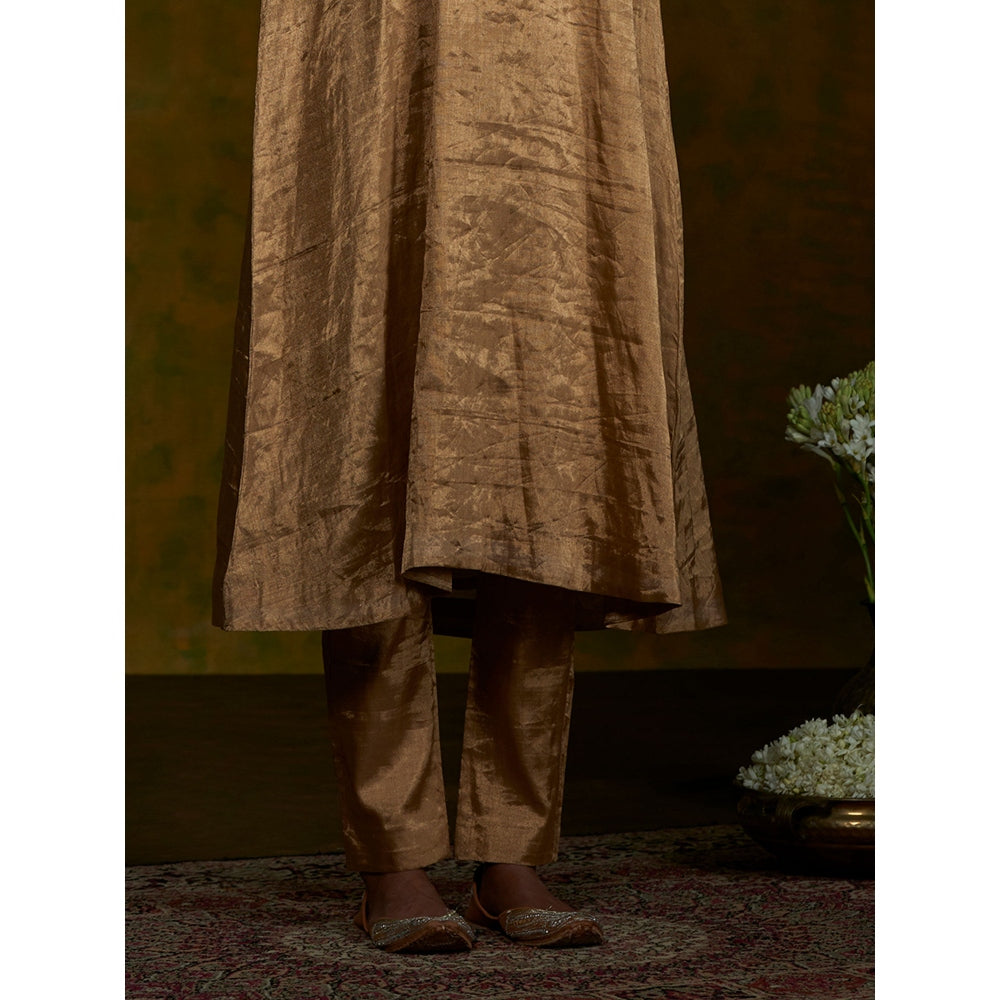 WeaverStory Golden Tissue Suit Set With Zardozi Work Dupatta (Set of 3)