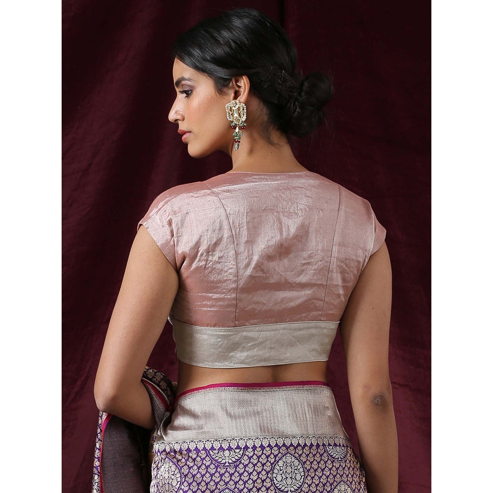 WeaverStory Pink Tissue Blouse with Silver Waist Panel