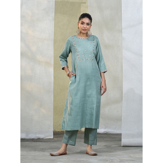 WeaverStory Handloom Powder Blue Suit with Matching Dupatta (Set of 3)