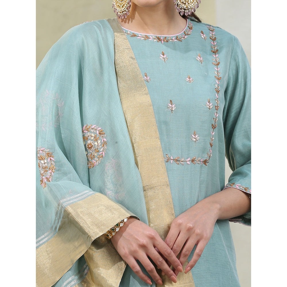 WeaverStory Handloom Powder Blue Suit with Matching Dupatta (Set of 3)